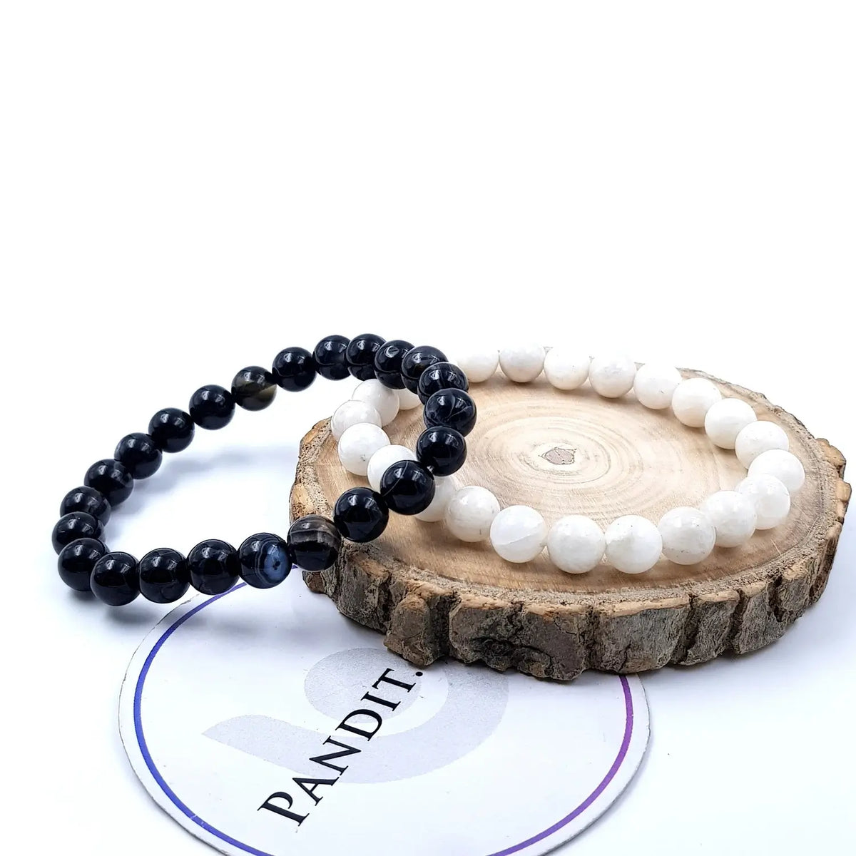 Capricorn and Cancer Zodiac Compatibility Bracelet — front view of bracelet showing beads and stringing