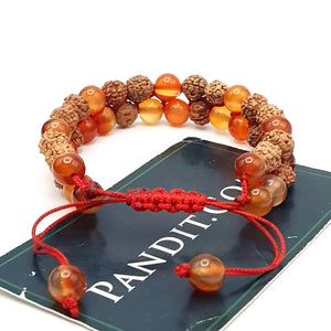 Carnelian Bracelet With 5 Mukhi Rudraksha Beads