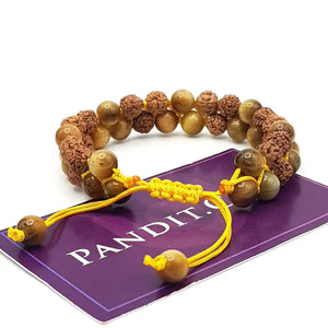 Cat's Eye Bracelet With 5 Mukhi Rudraksha Beads — main bead view showing mukhi (faces)