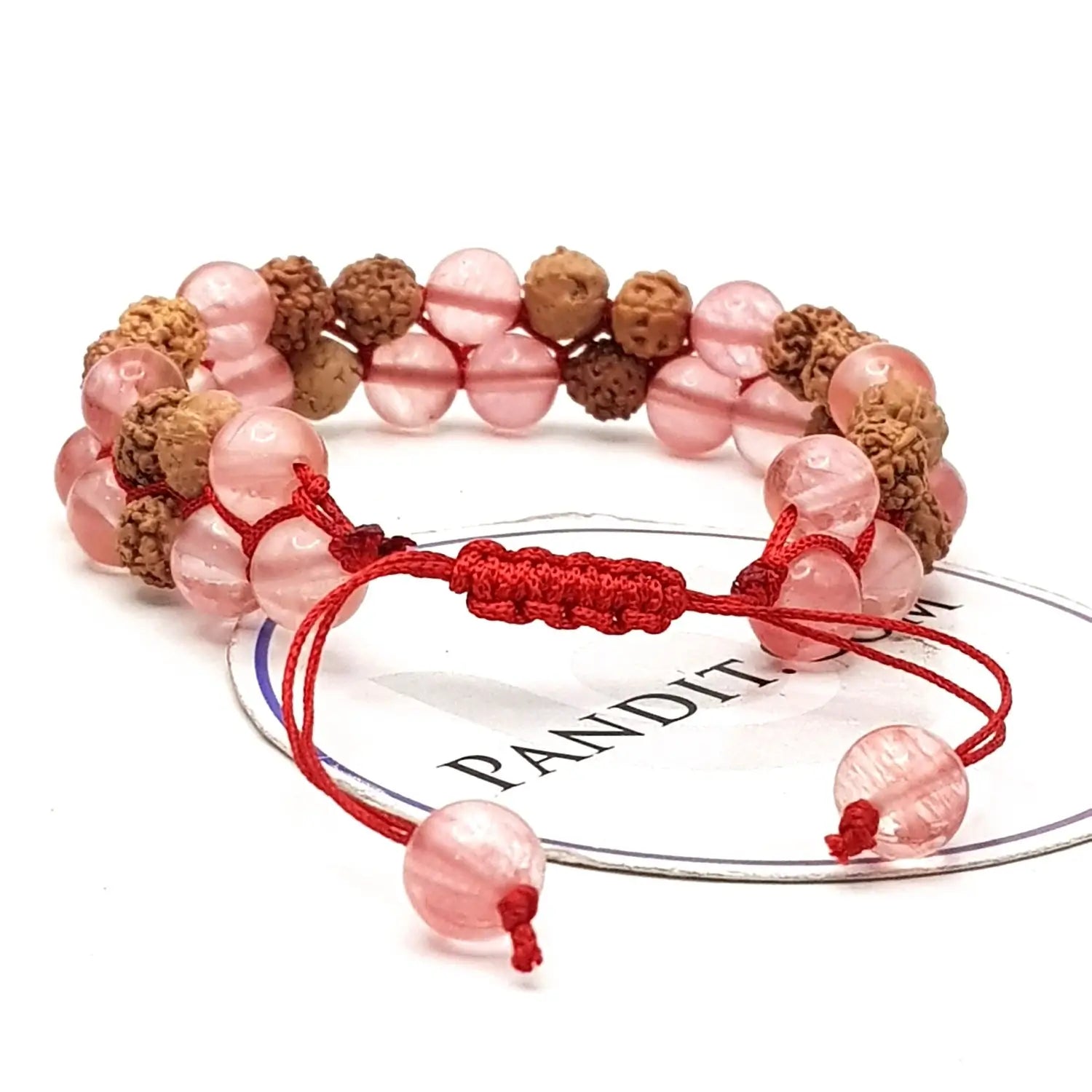 Cherry Quartz Bracelet With 5 Mukhi Rudraksha Beads