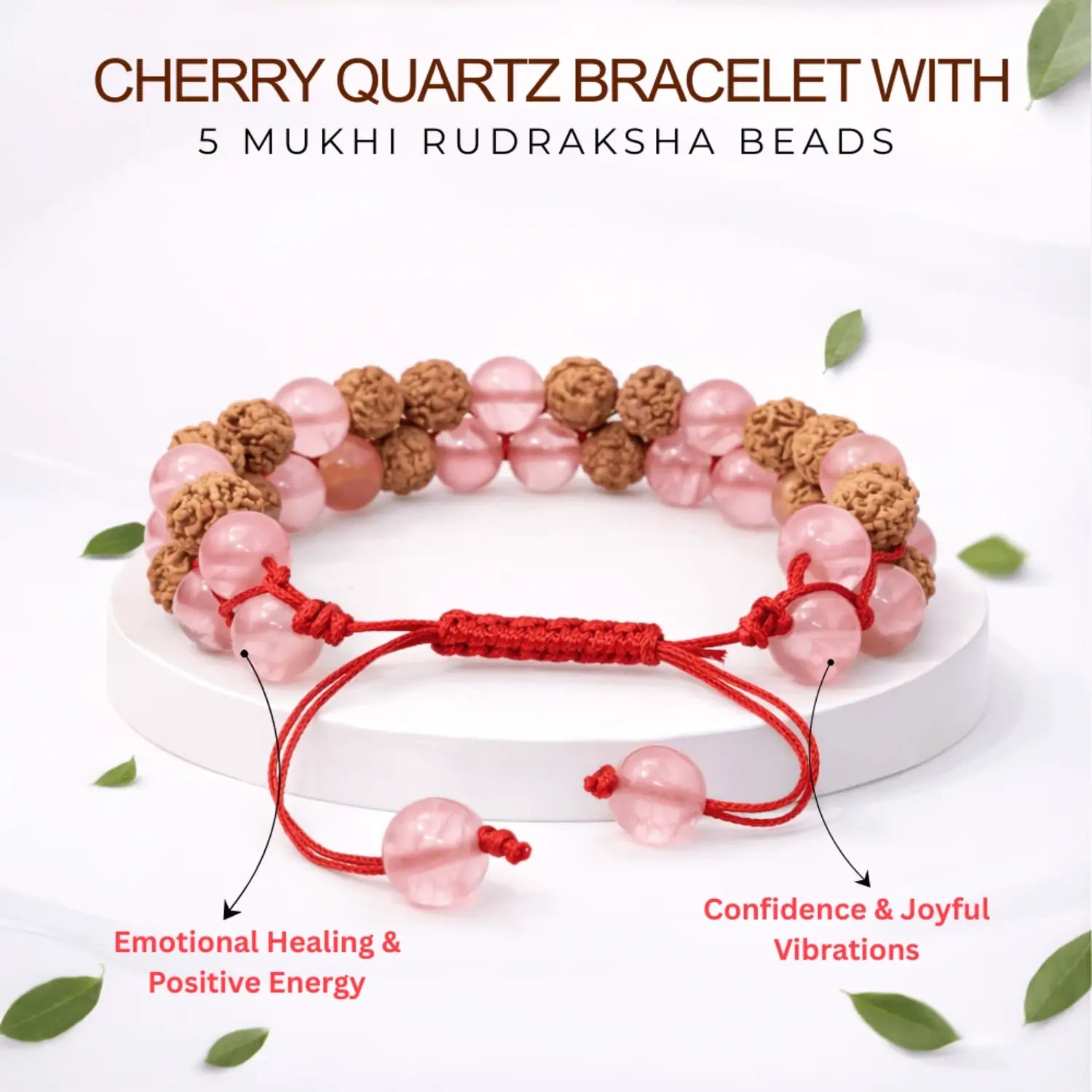 Cherry Quartz Bracelet With 5 Mukhi Rudraksha Beads