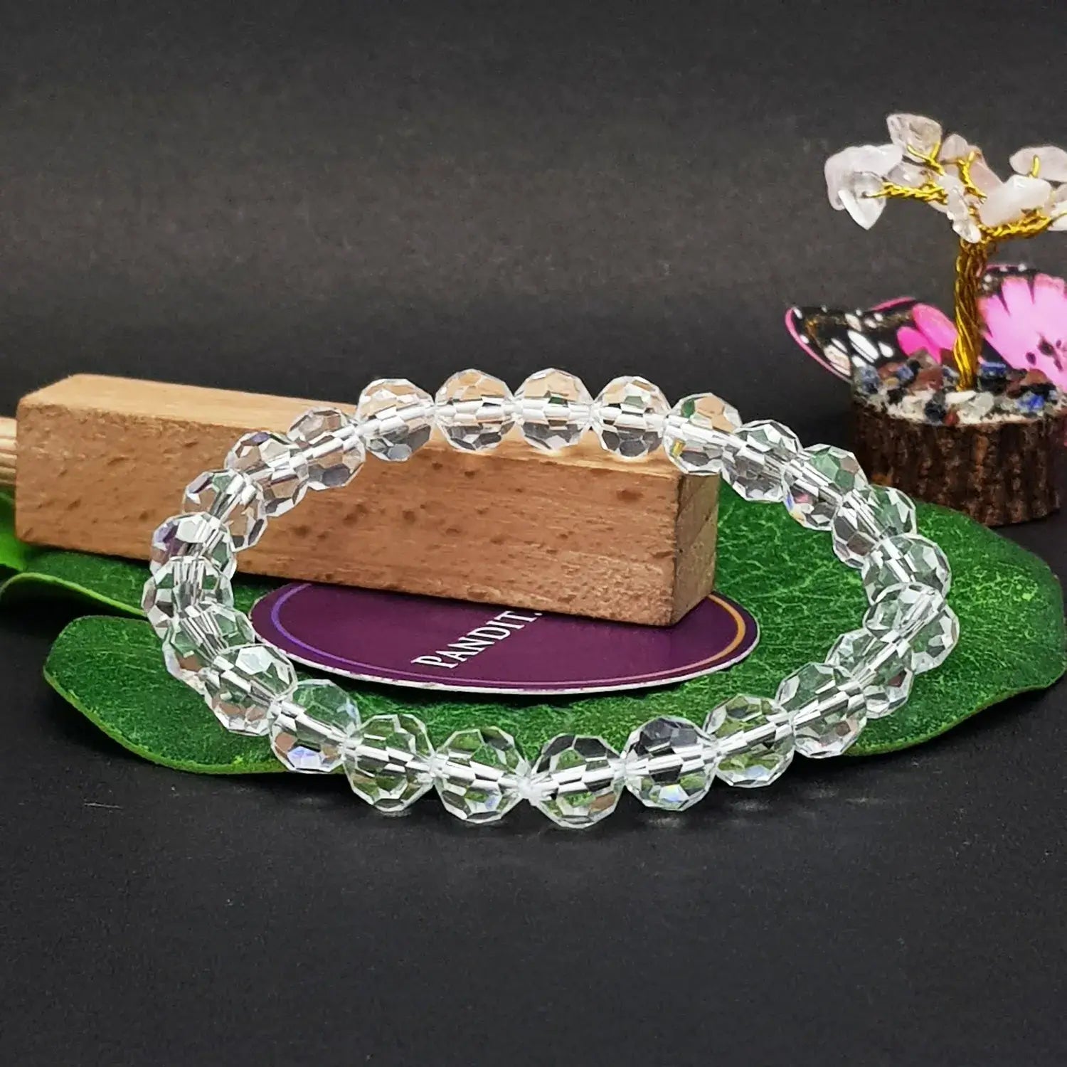 Clear Diamond Cut Glass Bracelet