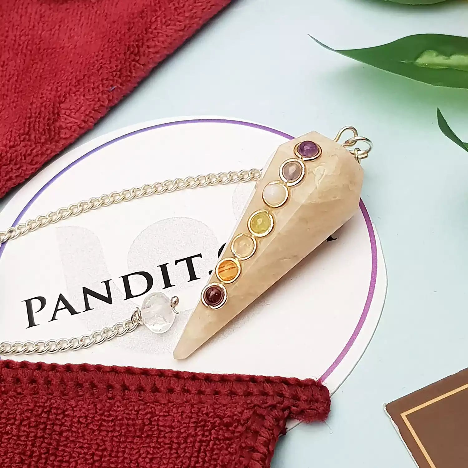 Cream Moonstone 7 Chakra Dowsing Pendulum