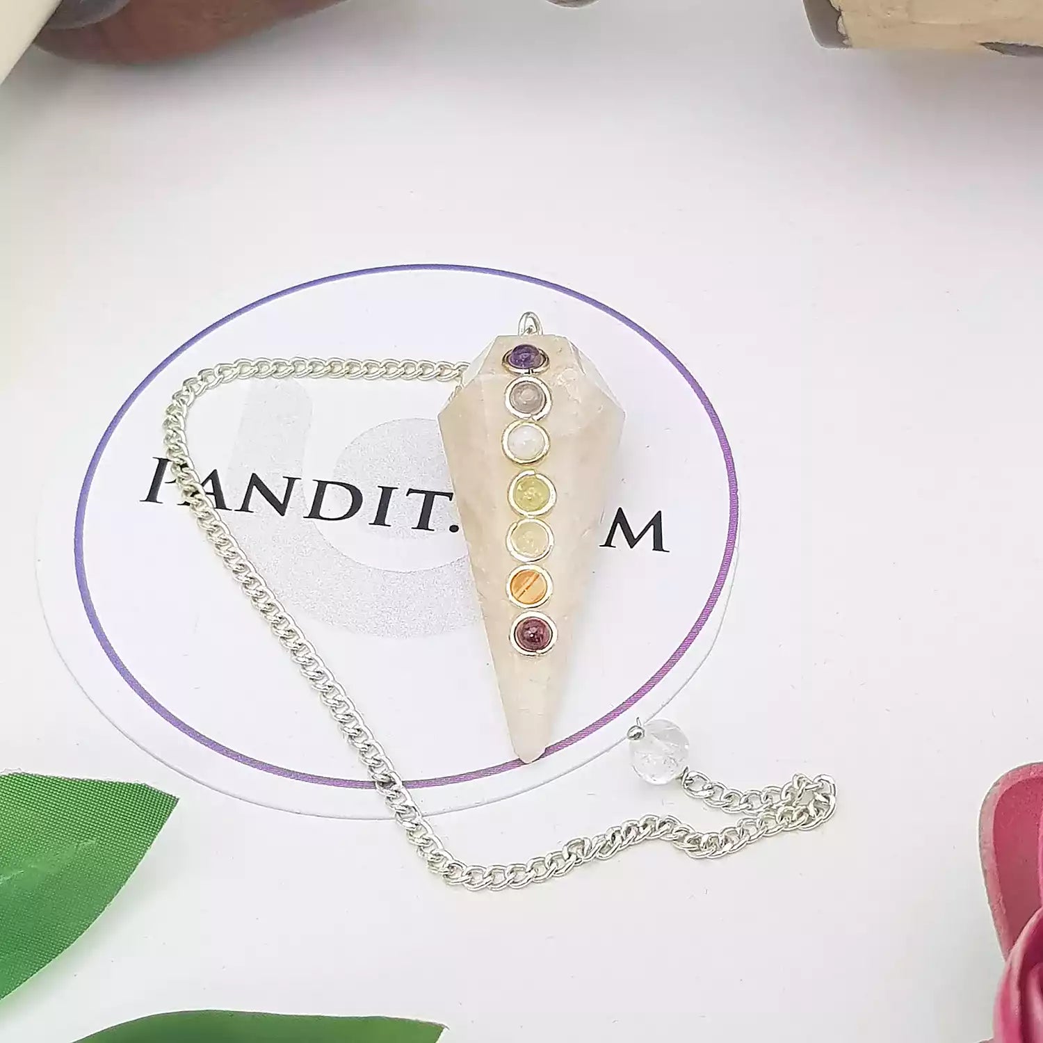 Cream Moonstone 7 Chakra Dowsing Pendulum