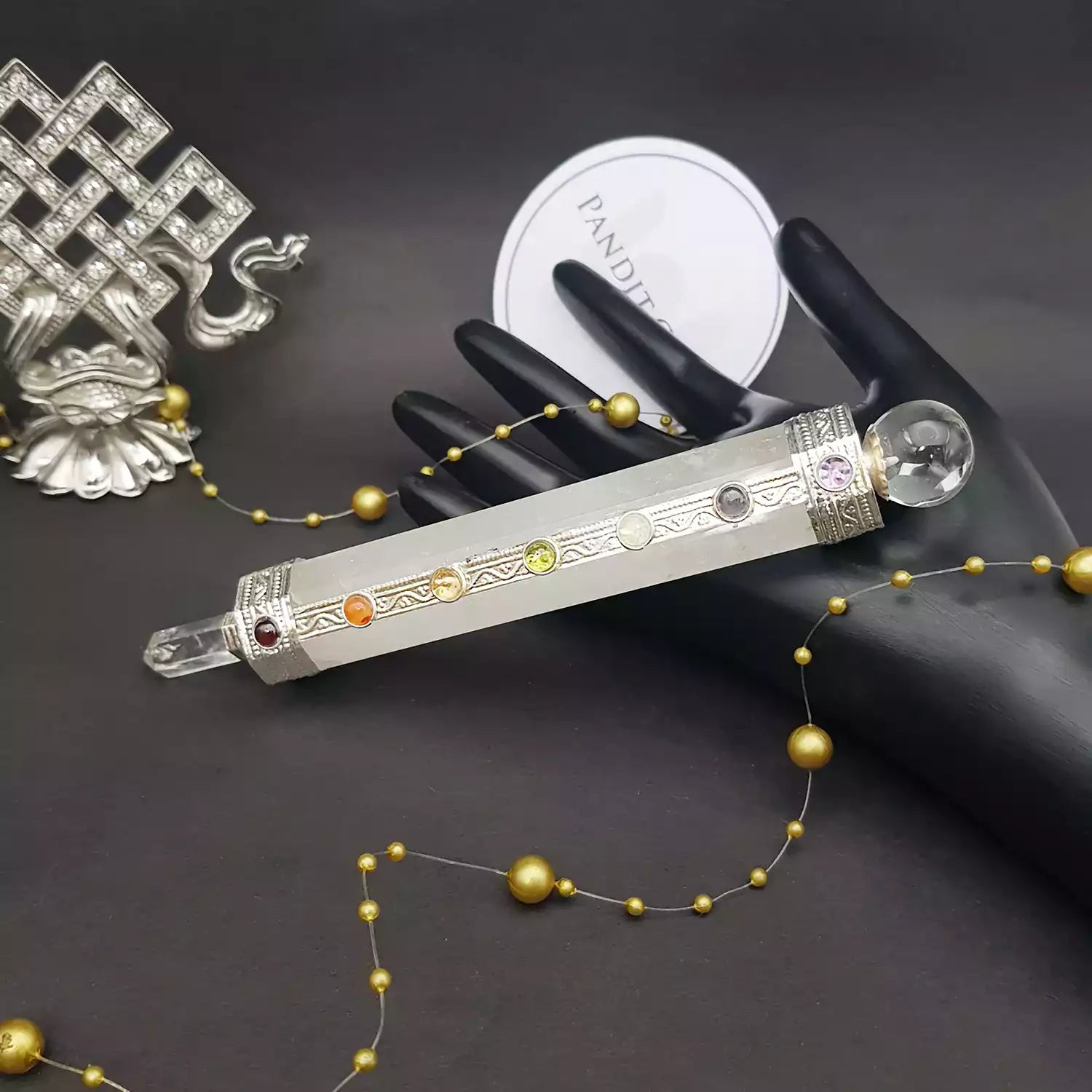 Crystal Quartz 7 Chakra Healing Stone Wand