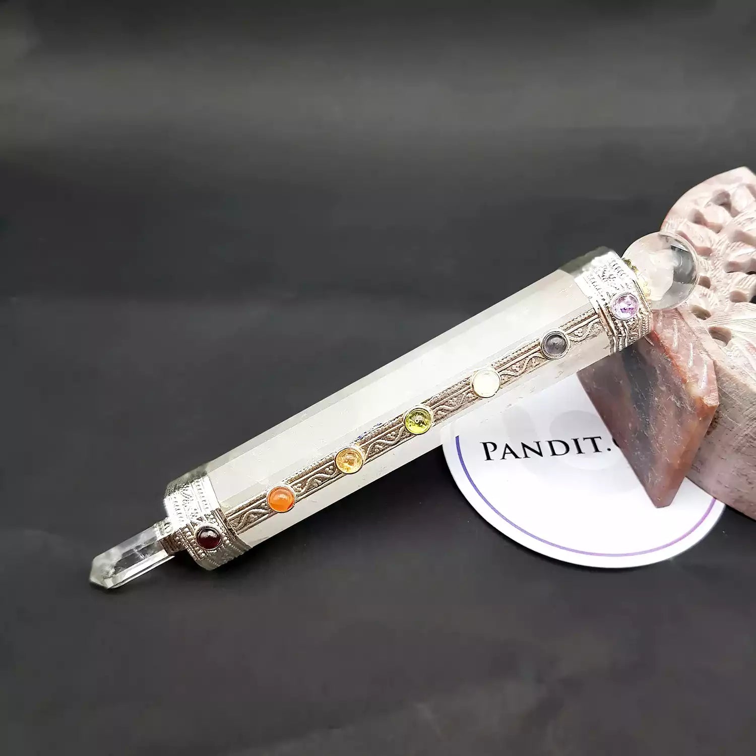 Crystal Quartz 7 Chakra Healing Stone Wand