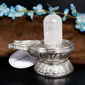 Crystal Shivling with German Silver Jalhari