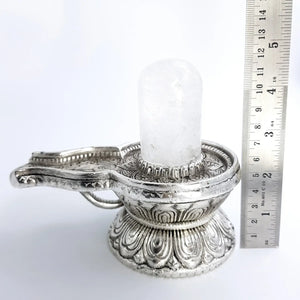 Crystal Shivling With Silver Jalhari