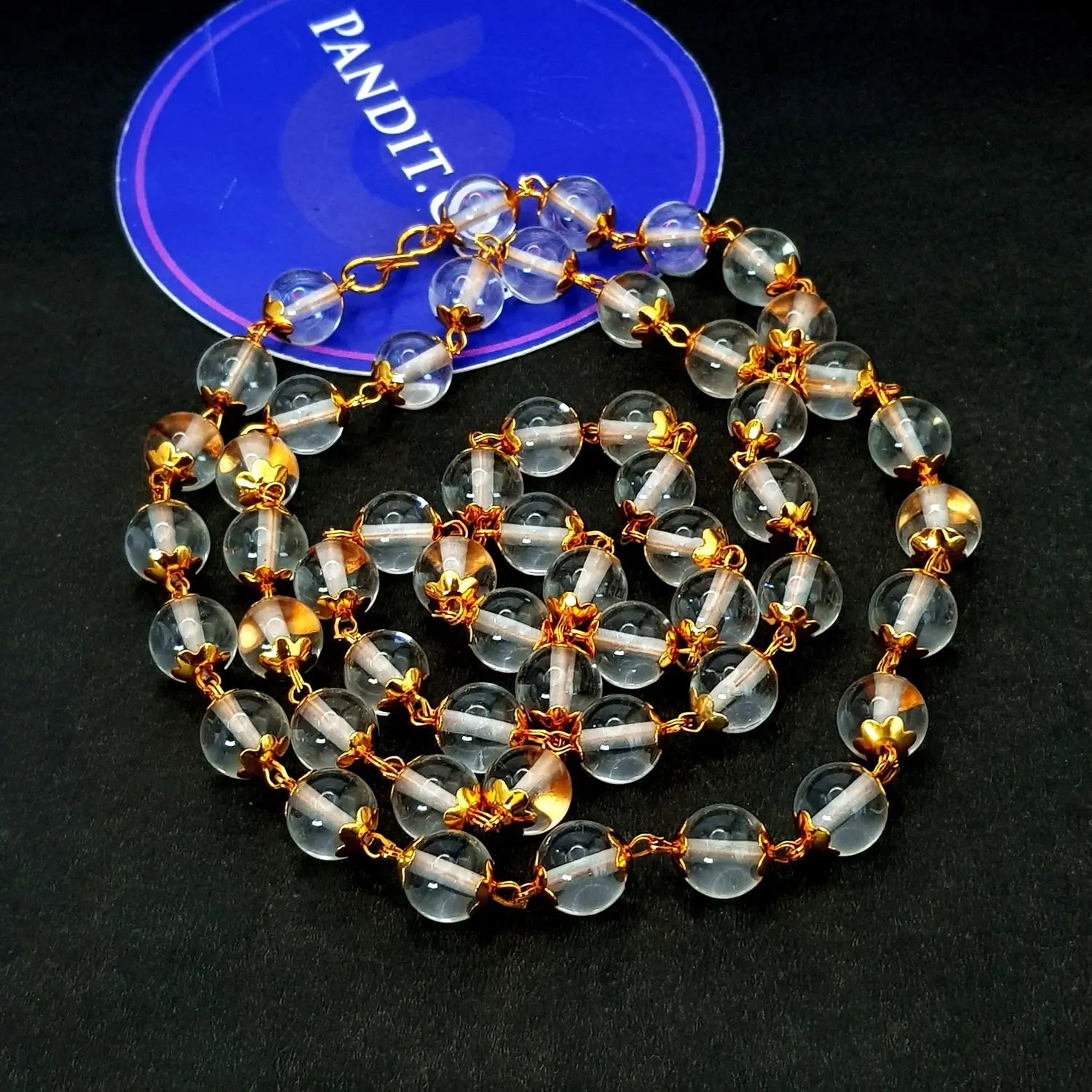 Crystal Sphatik Regular Mala With Golden Capping