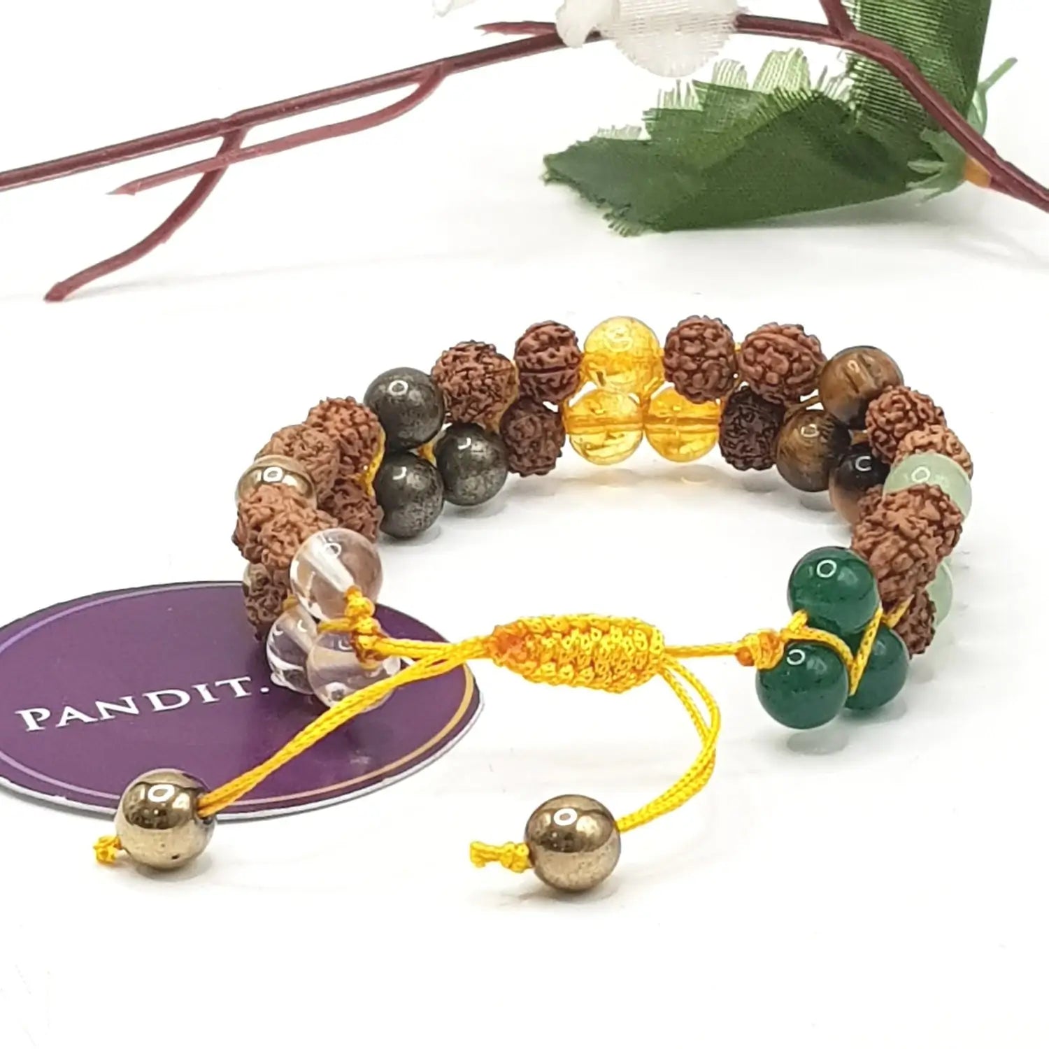 Dhan Yog Bracelet With 5 Mukhi Rudraksha Beads — main bead view showing mukhi (faces)