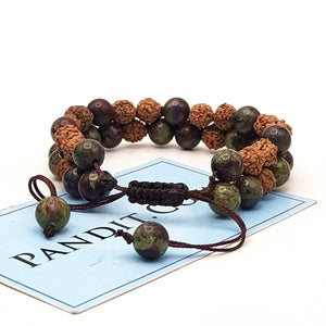 Dragon Blood Jasper Bracelet With 5 Mukhi Rudraksha Beads