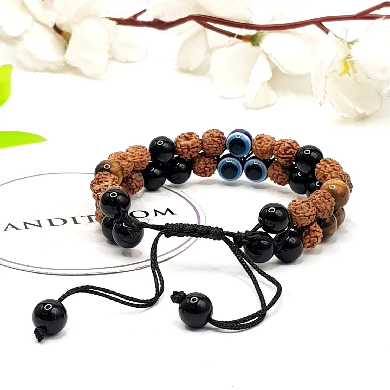 Evil Eye Protection Bracelet With 5 Mukhi Rudraksha Beads — main product view