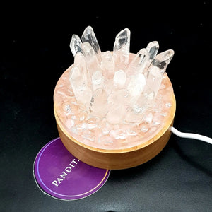 Gemstone Cluster Lamp With Wooden Base