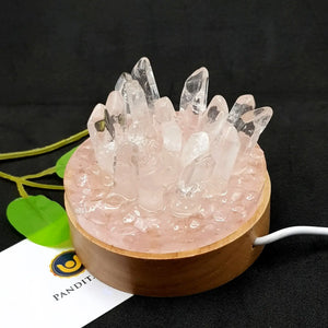 Gemstone Cluster Lamp With Wooden Base — close-up detail showing texture and craftsmanship