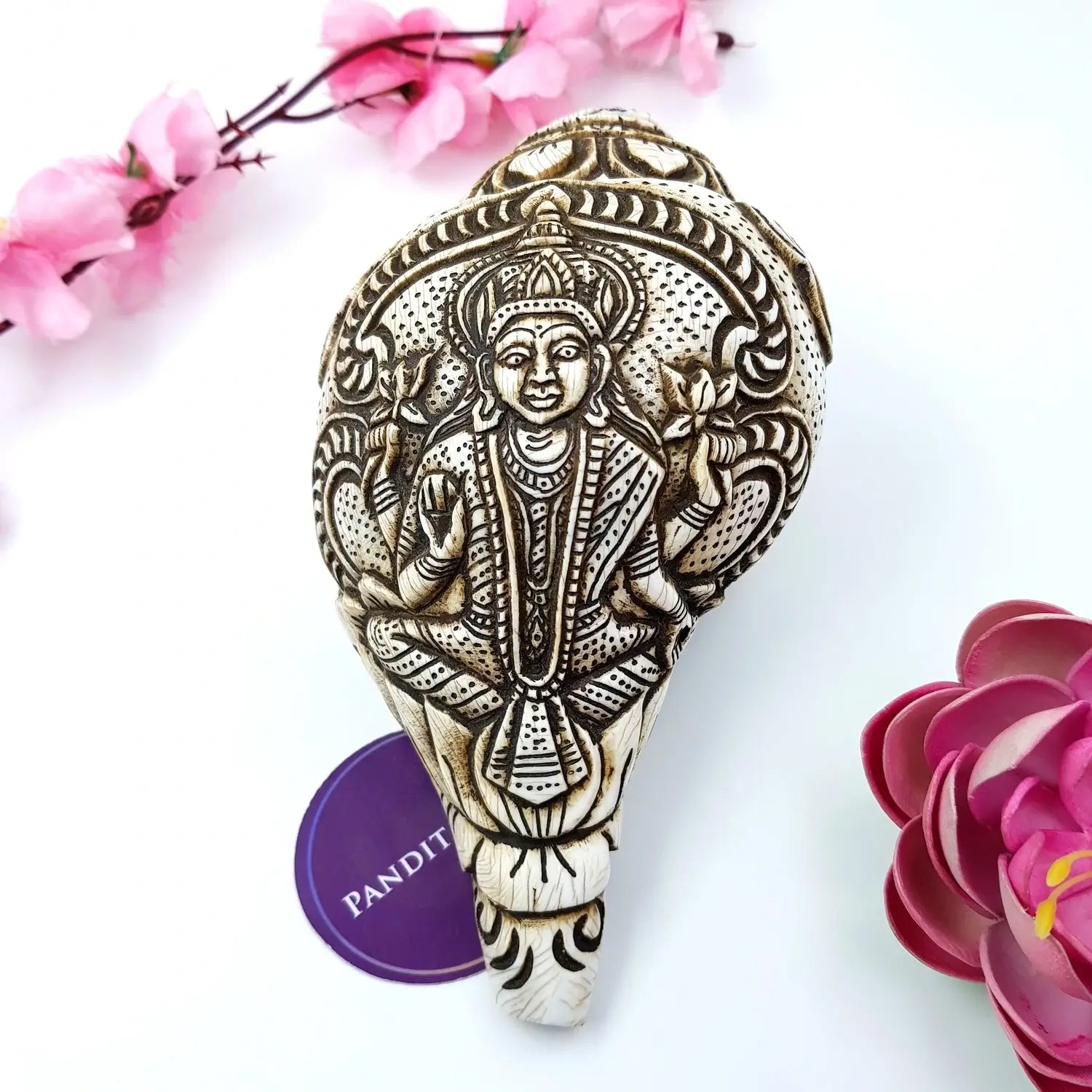 Goddess Lakshmi Carved Shankh