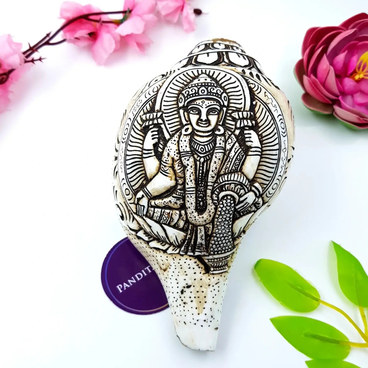 Goddess Lakshmi Carved Shankh