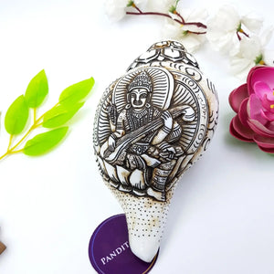 Goddess Saraswati Carved Shankh