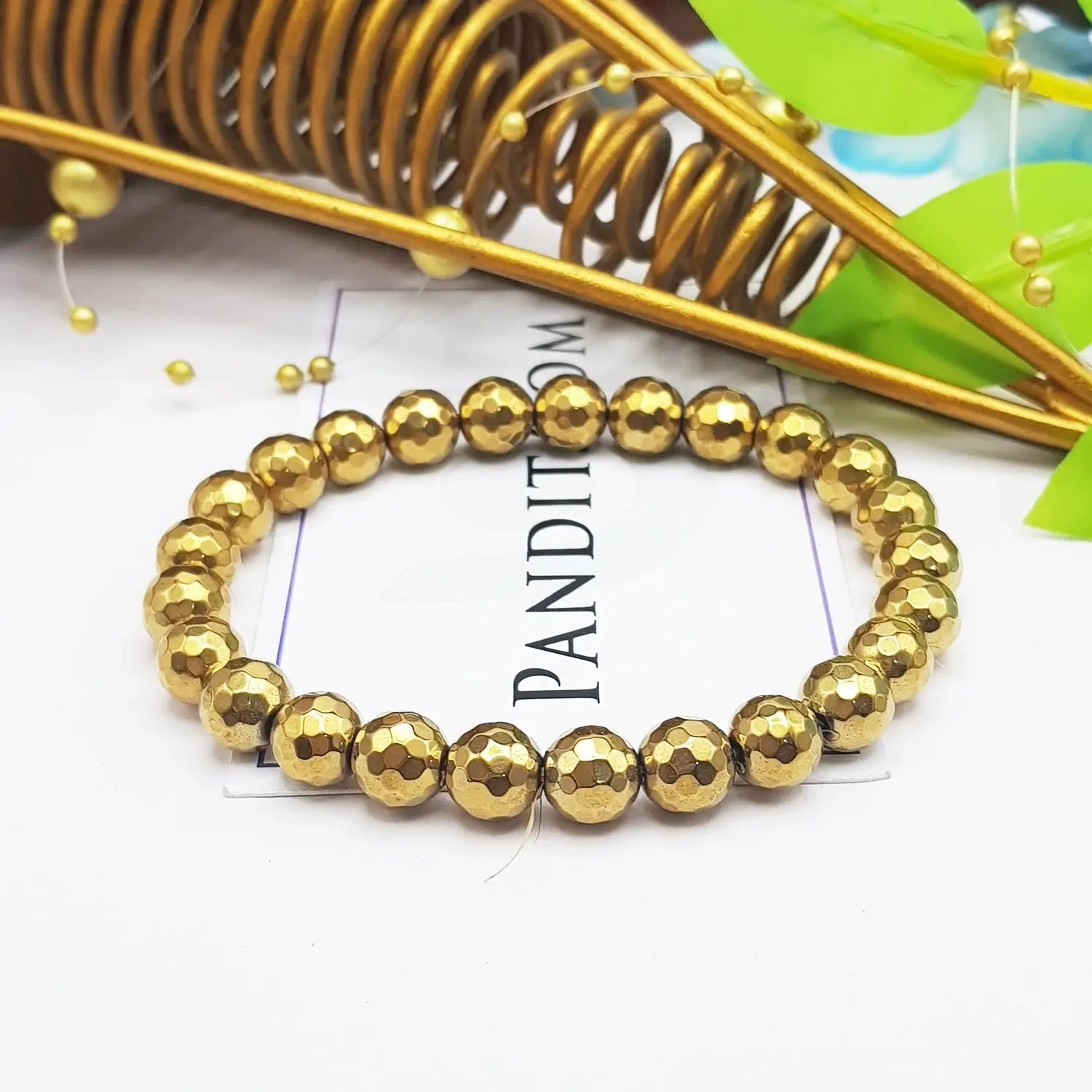 Golden Hematite Diamond Cut Bracelet — close-up of Golden Hematite Diamond Cut stones revealing natural patterns