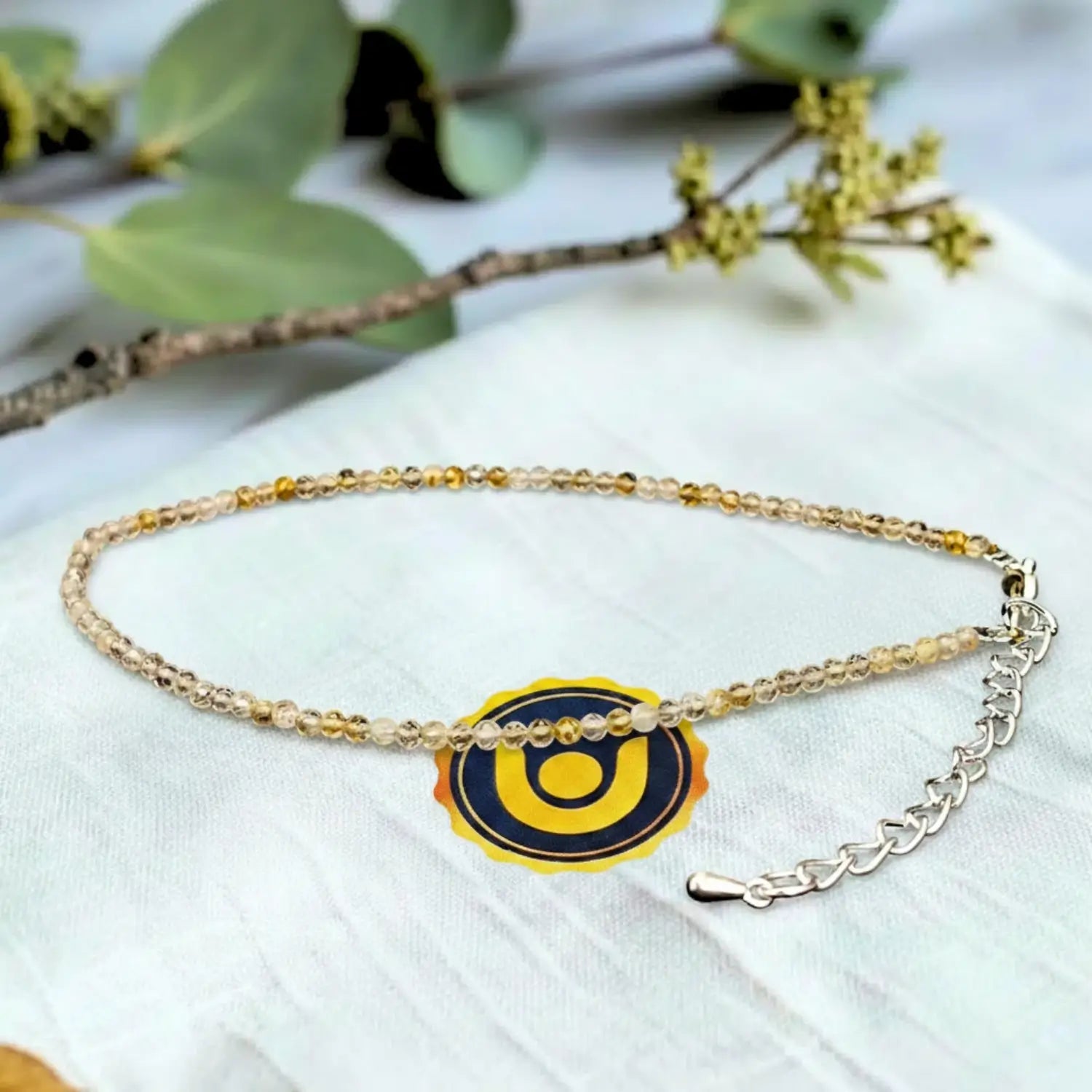 Golden Rutilated Quartz Anklet — main anklet view showing stones and chain