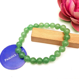 Green Aventurine Bracelet — front view of bracelet showing beads and stringing