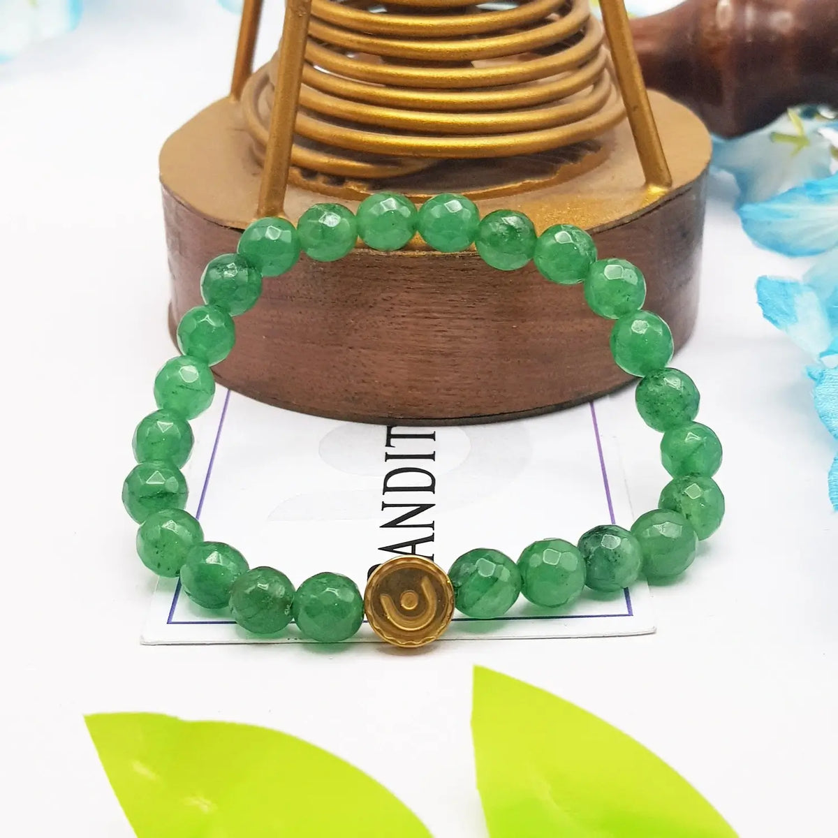 Green Aventurine Diamond Cut Bracelet — close-up of Green Aventurine Diamond Cut stones revealing natural patterns