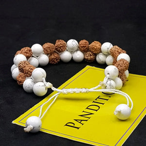 Howlite Bracelet With 5 Mukhi Rudraksha Beads