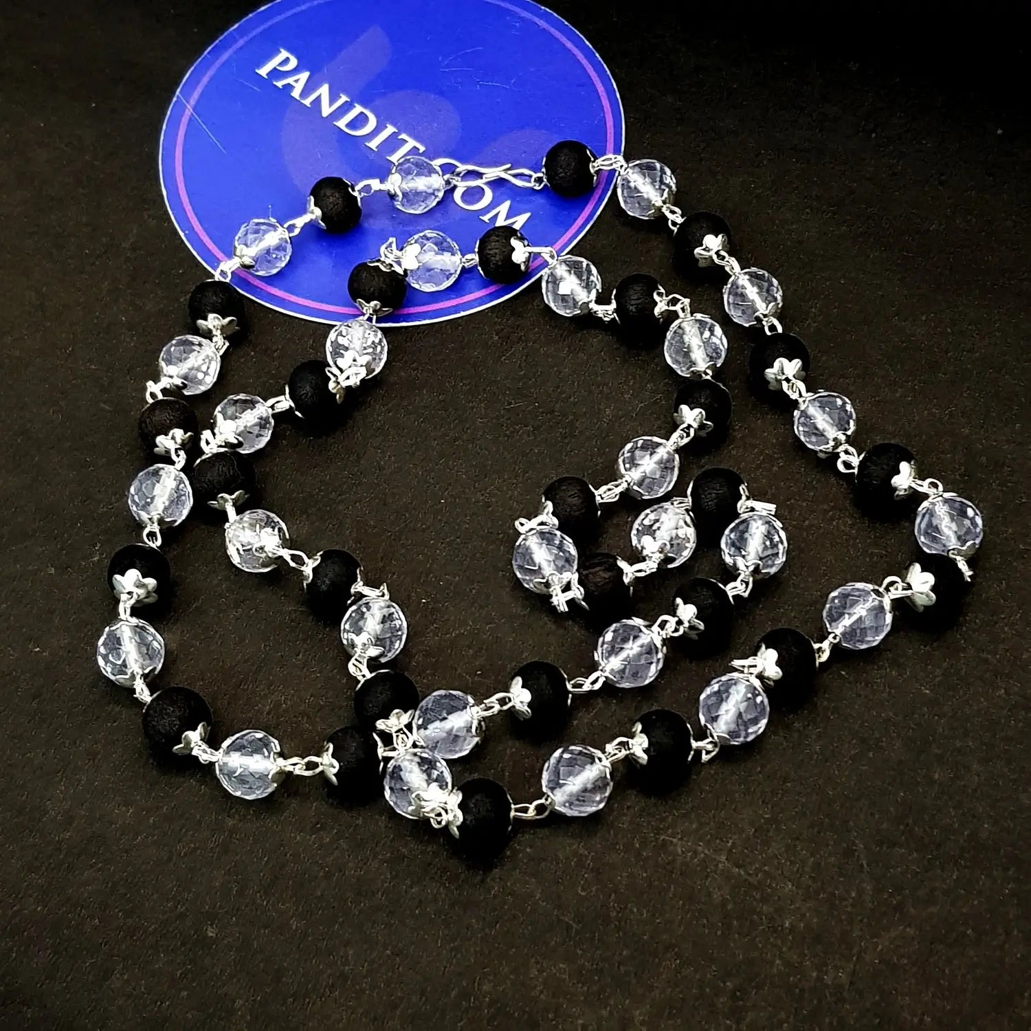 Karungali Crystal Sphatik Diamond Cut Mala With Silver Capping