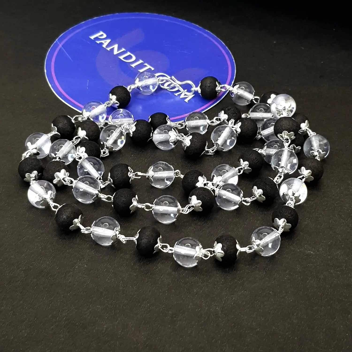 Karungali Crystal Sphatik Regular Mala With Silver Capping