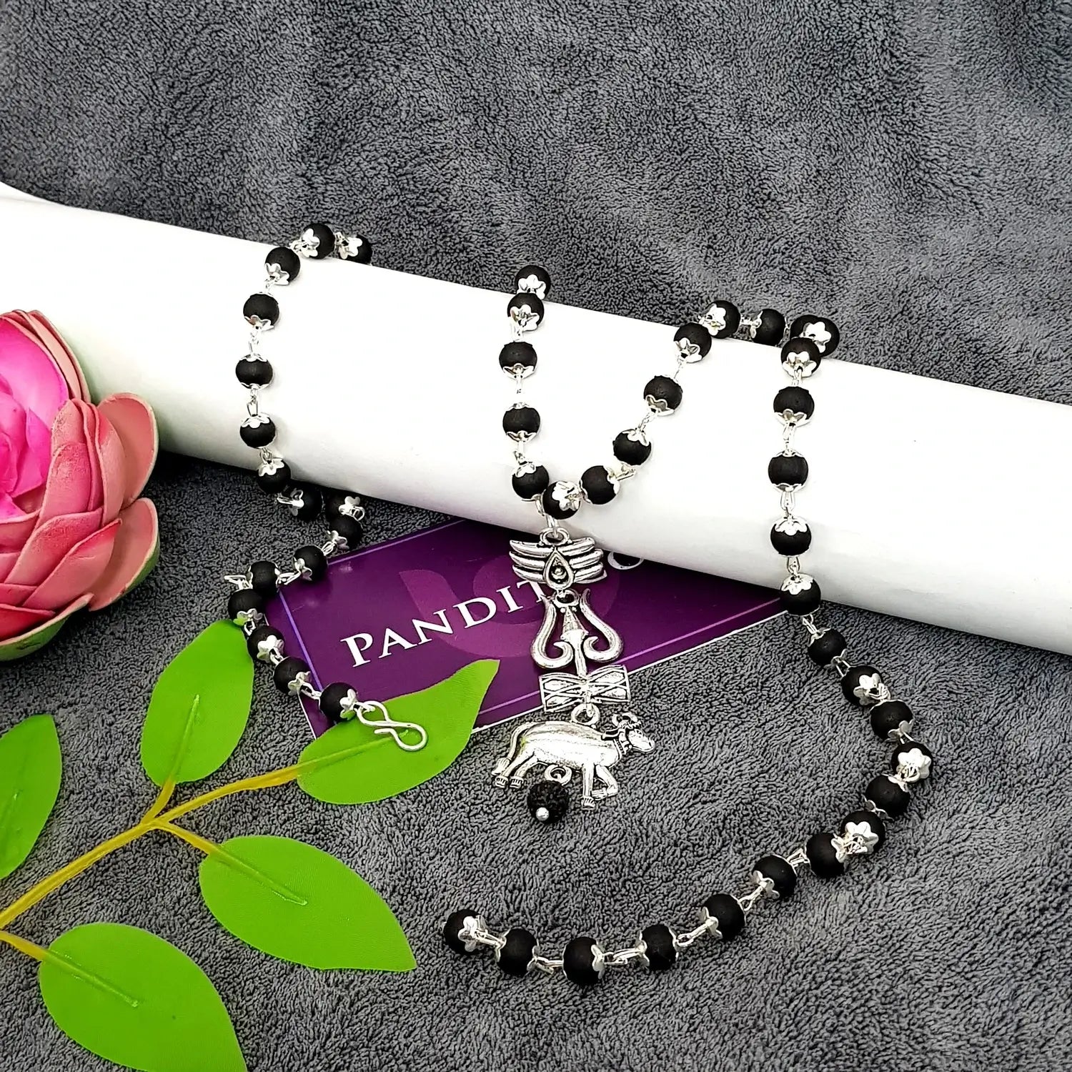 Karungali Mala with Shiva Trishul and Nandi Pendant