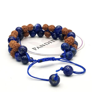 Lapis Lazuli Bracelet With 5 Mukhi Rudraksha Beads — main bead view showing mukhi (faces)
