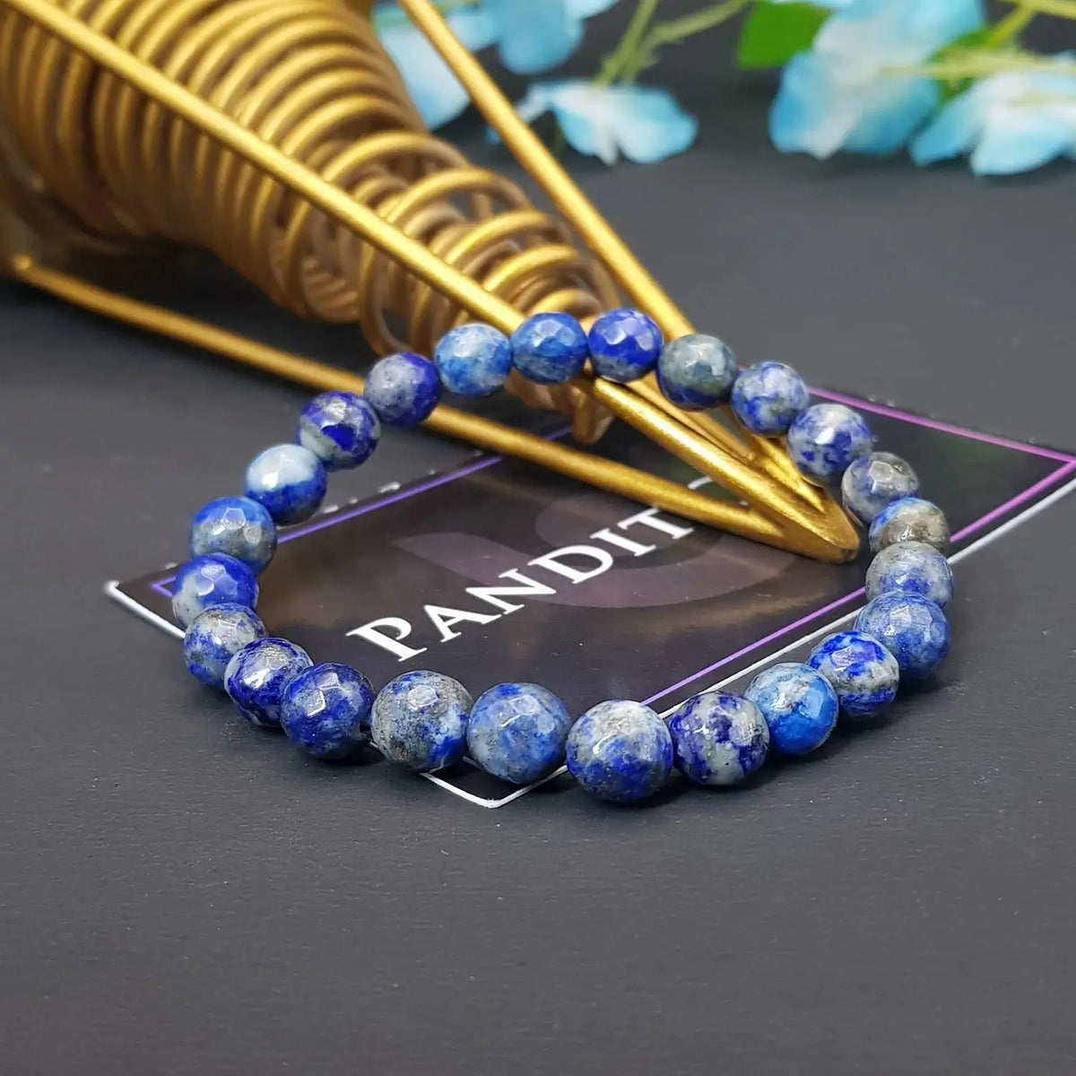 Lapis Lazuli Diamond Cut Bracelet — close-up of Lapis Lazuli Diamond Cut stones revealing natural patterns