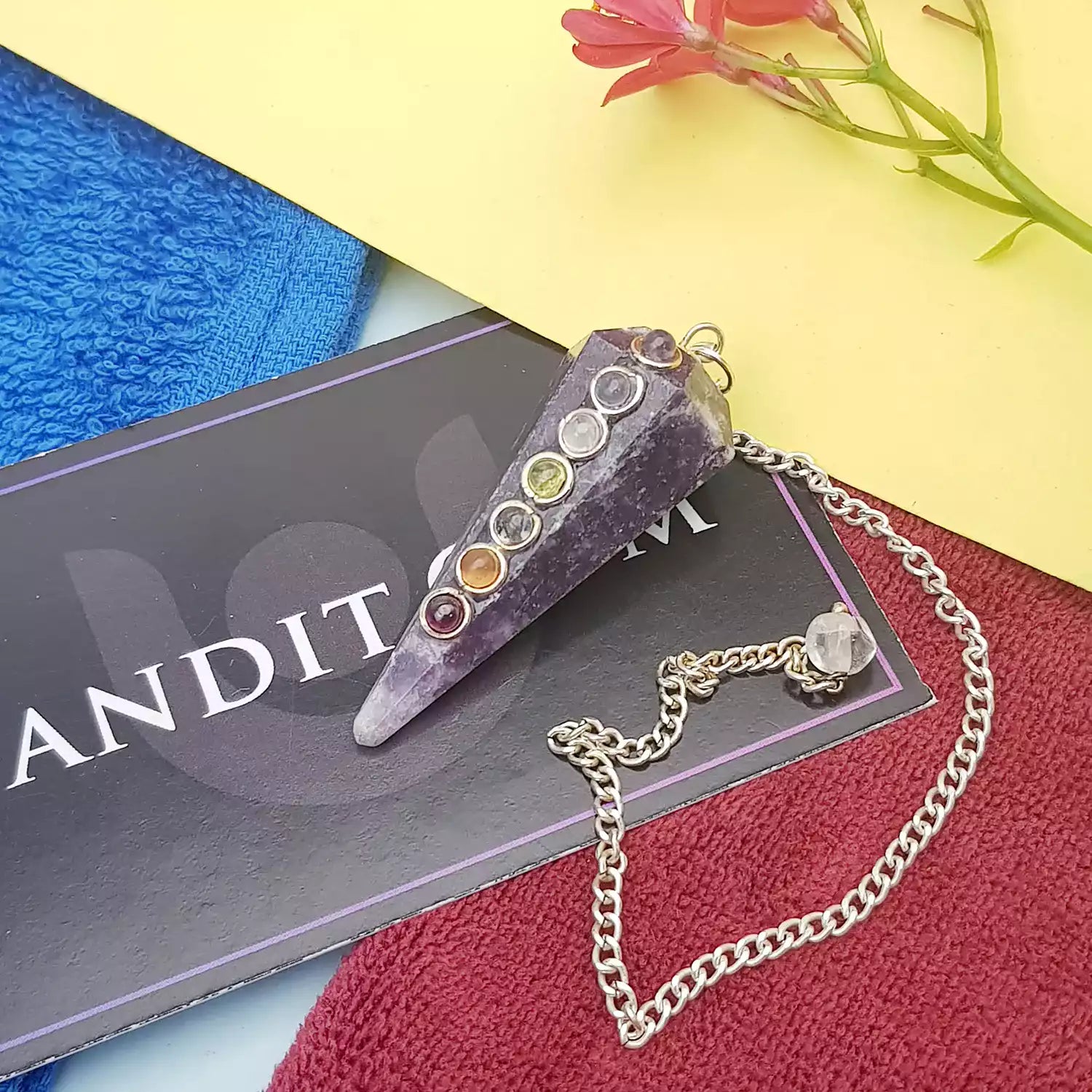 Lepidolite 7 Chakra Dowsing Pendulum