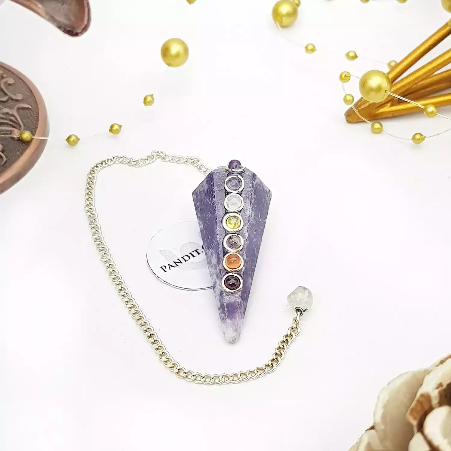 Lepidolite 7 Chakra Dowsing Pendulum