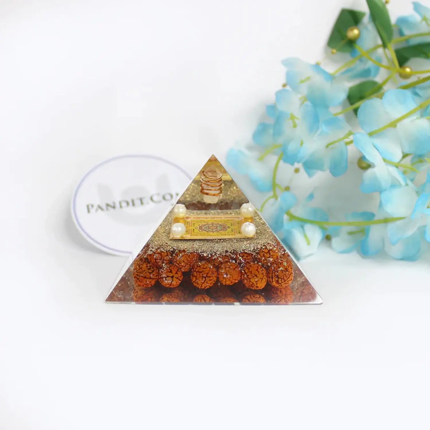 Mahamrityunjaya Pyramid Yantra With 5 Mukhi Rudraksha Beads