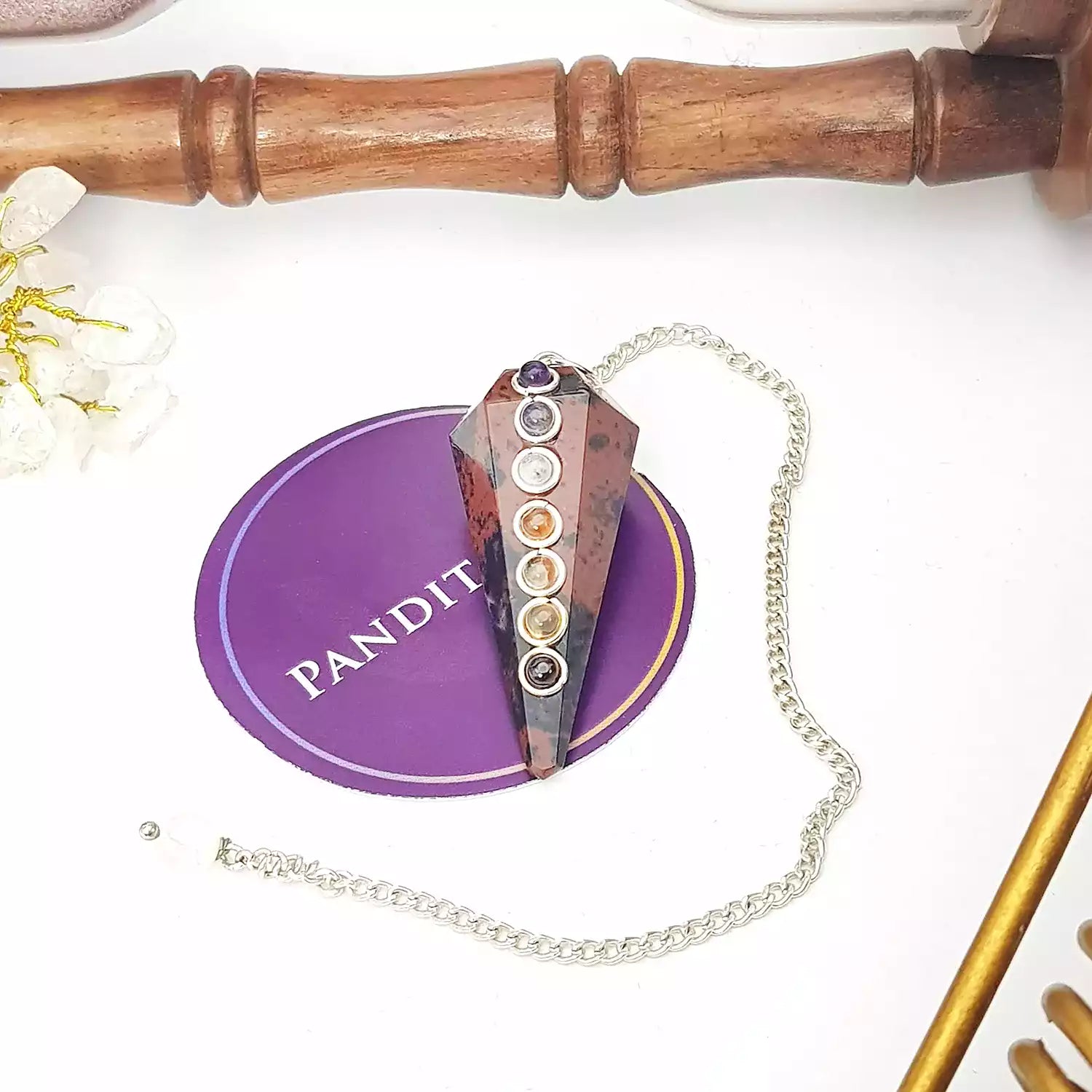Mahogany Obsidian 7 Chakra Dowsing Pendulum