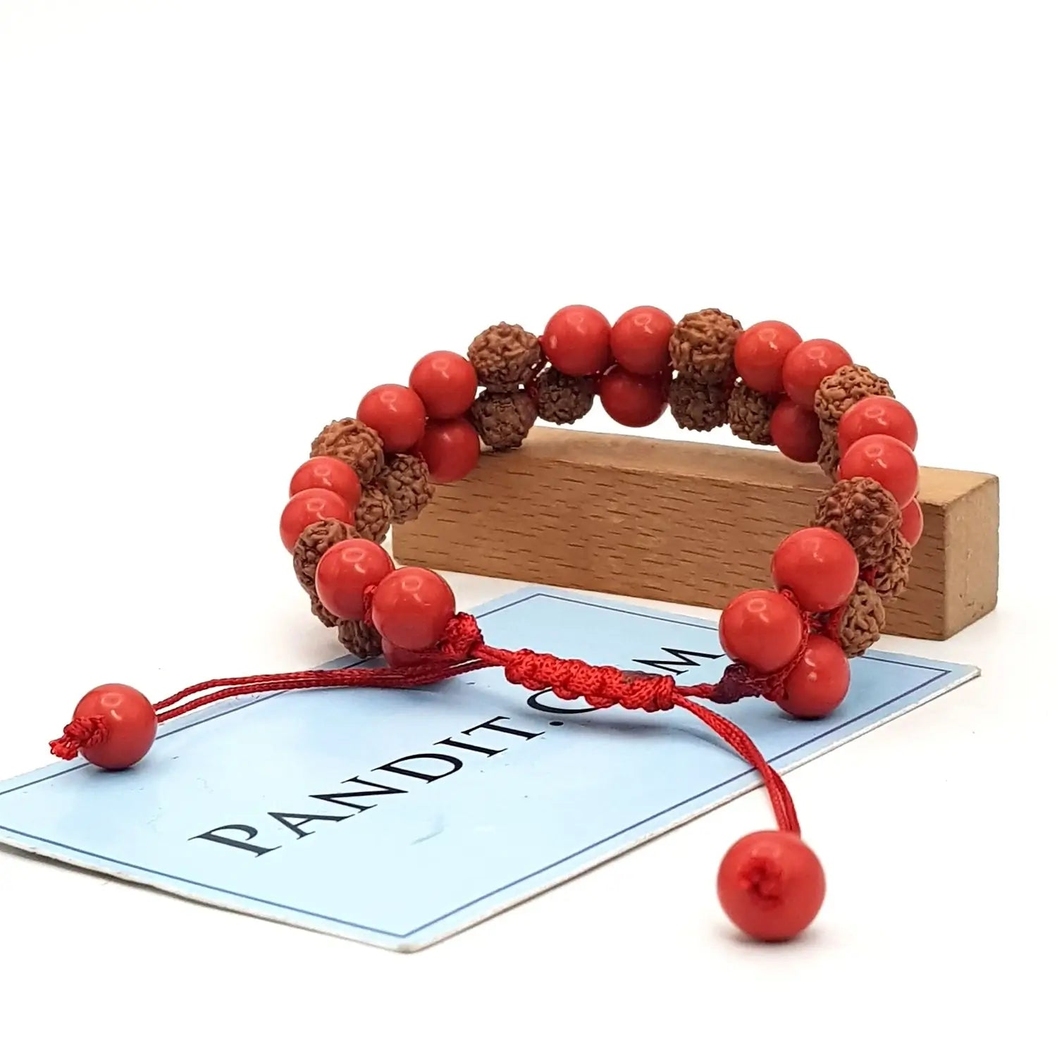 Moonga Bracelet With 5 Mukhi Rudraksha Beads