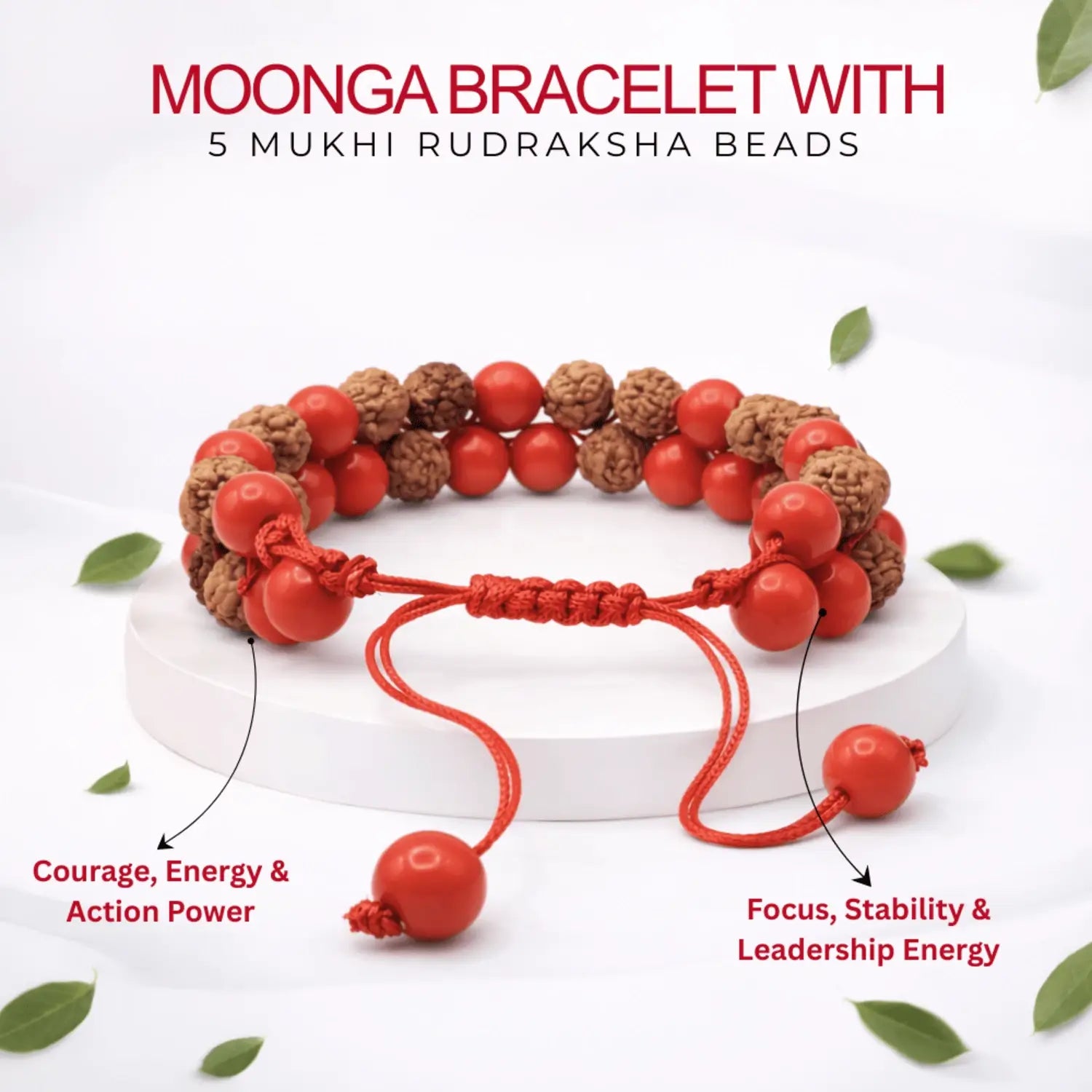 Moonga Bracelet With 5 Mukhi Rudraksha Beads