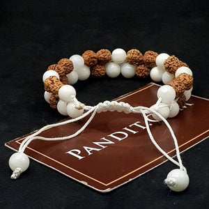 Moonstone Bracelet With 5 Mukhi Rudraksha Beads