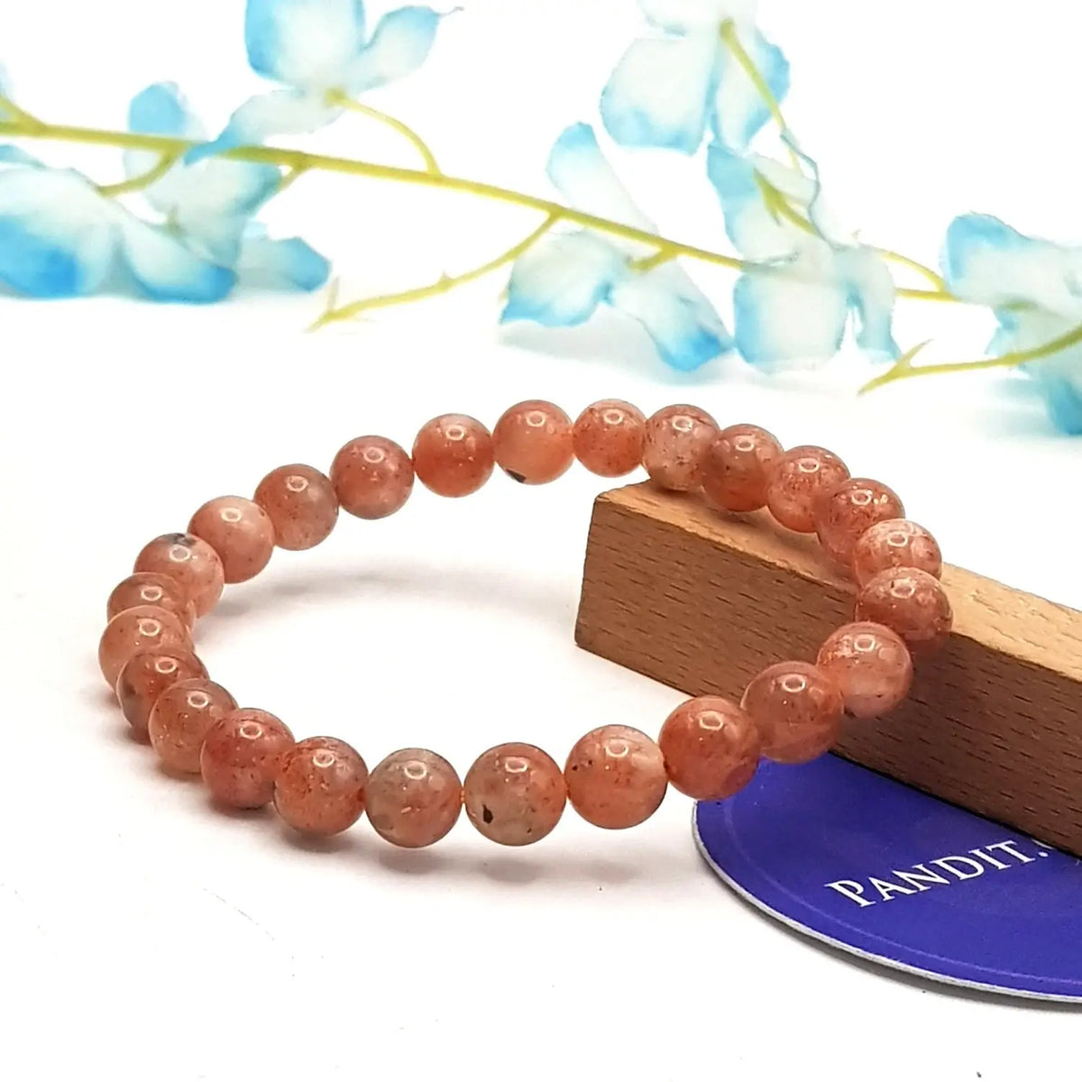 Natural Sunstone Bracelet — clasp and elastic threading detail