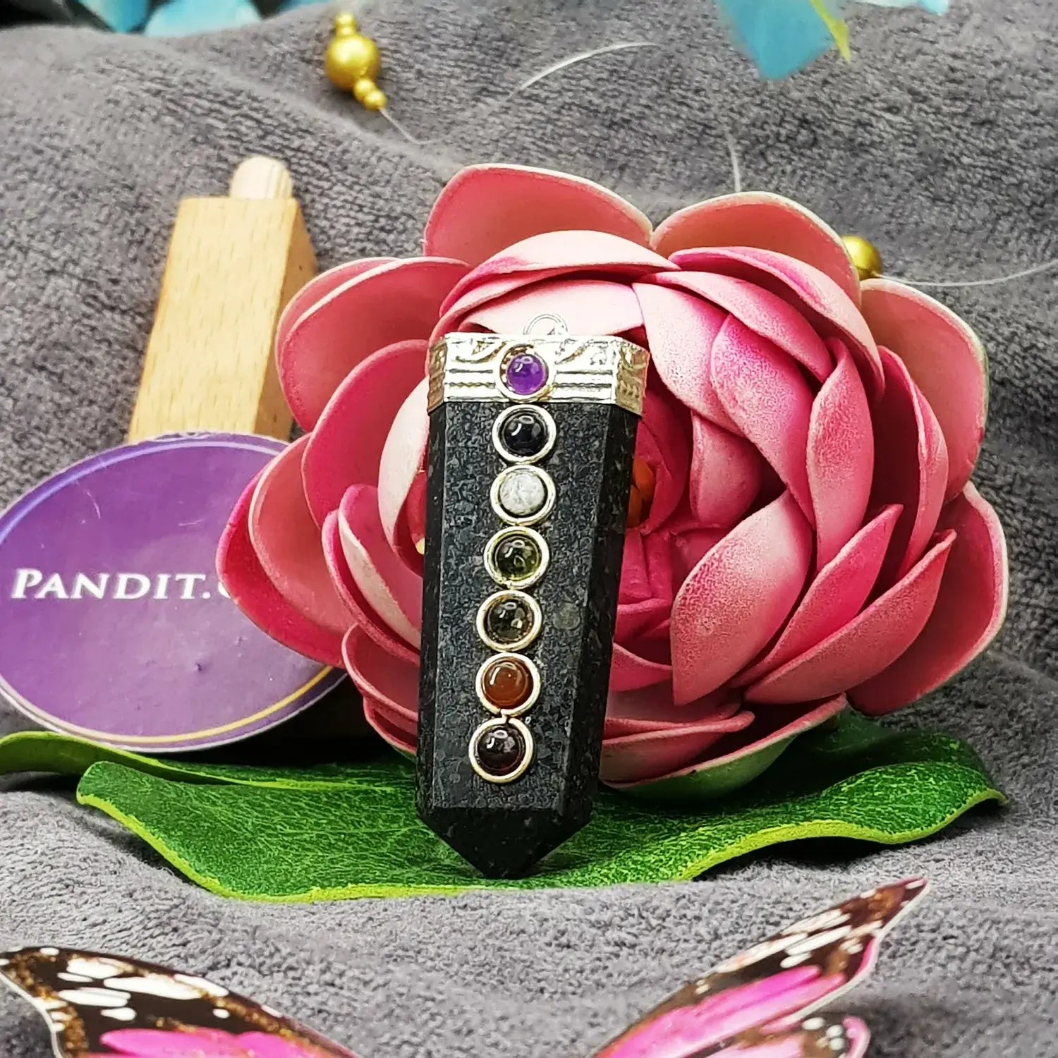 Nuummite 7 Chakra Pencil Pendant