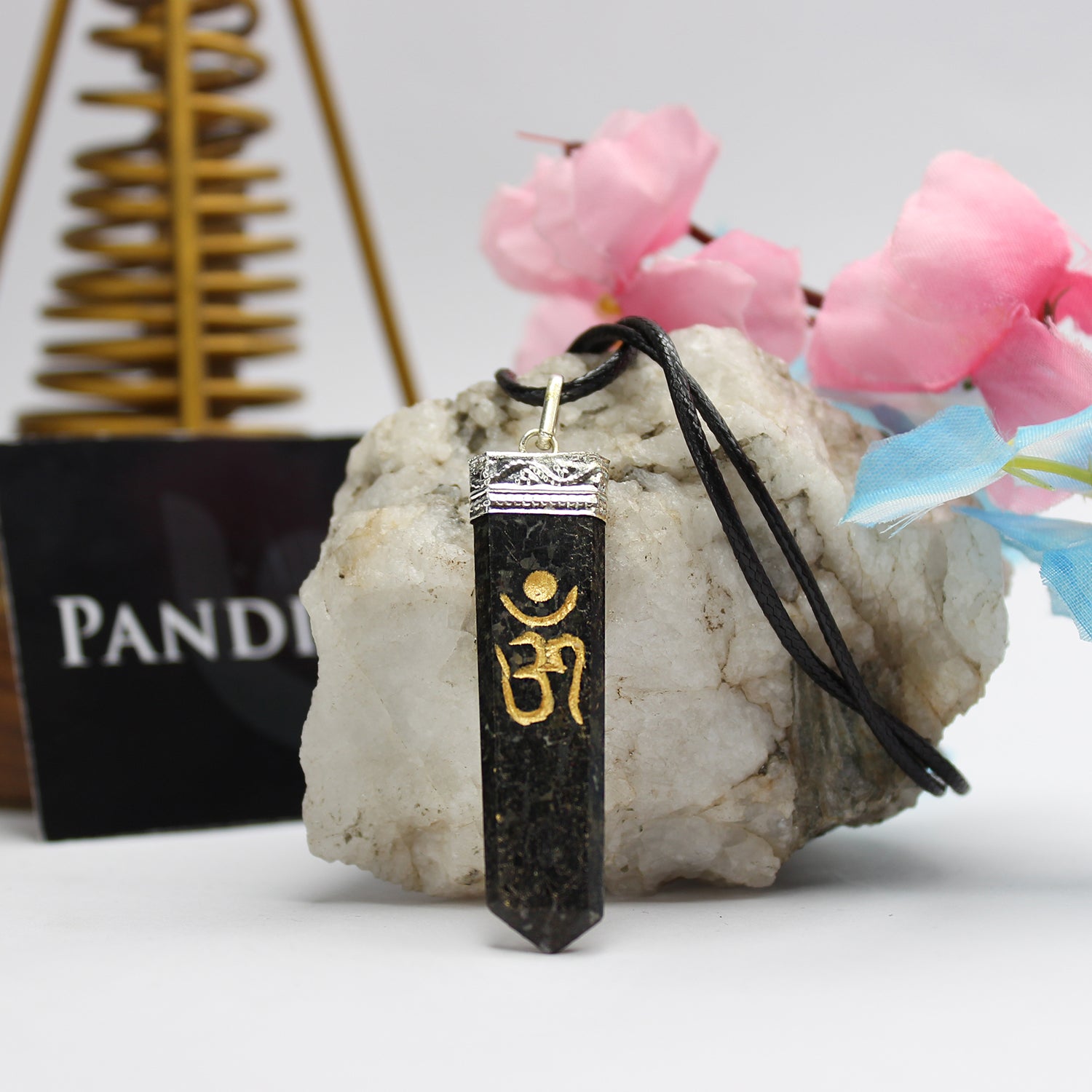 Nuummite Om Pencil Pendant