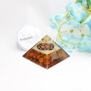 Om Orgone Pyramid With Rudraksha Beads Small