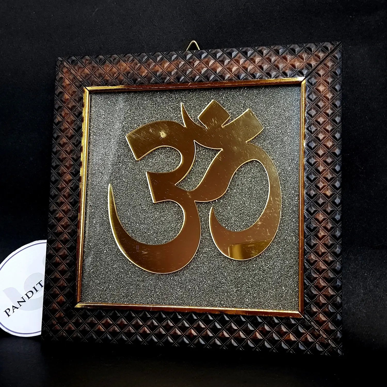 Om Pyrite Dust Plate With Wooden Frame
