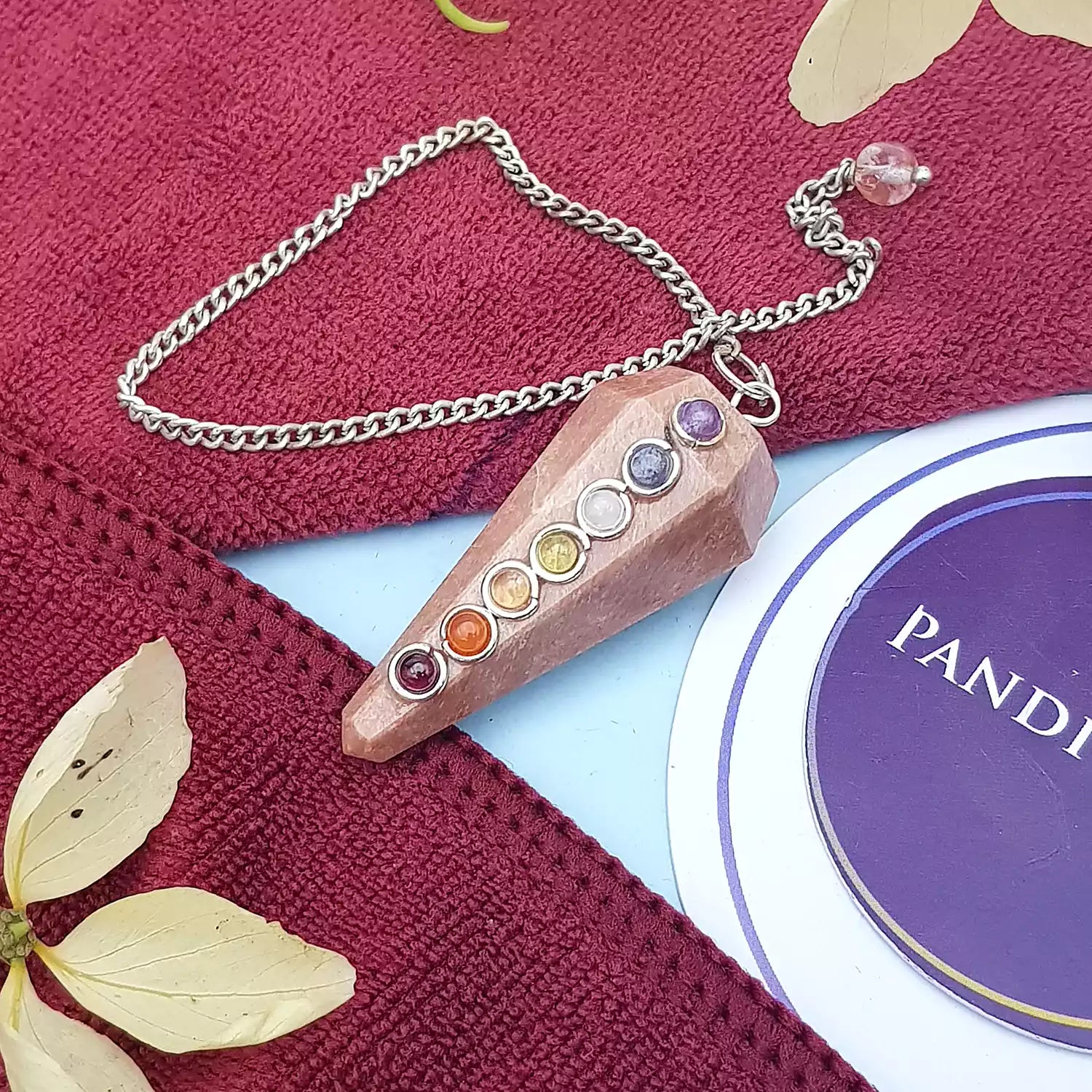 Peach Moonstone 7 Chakra Dowsing Pendulum