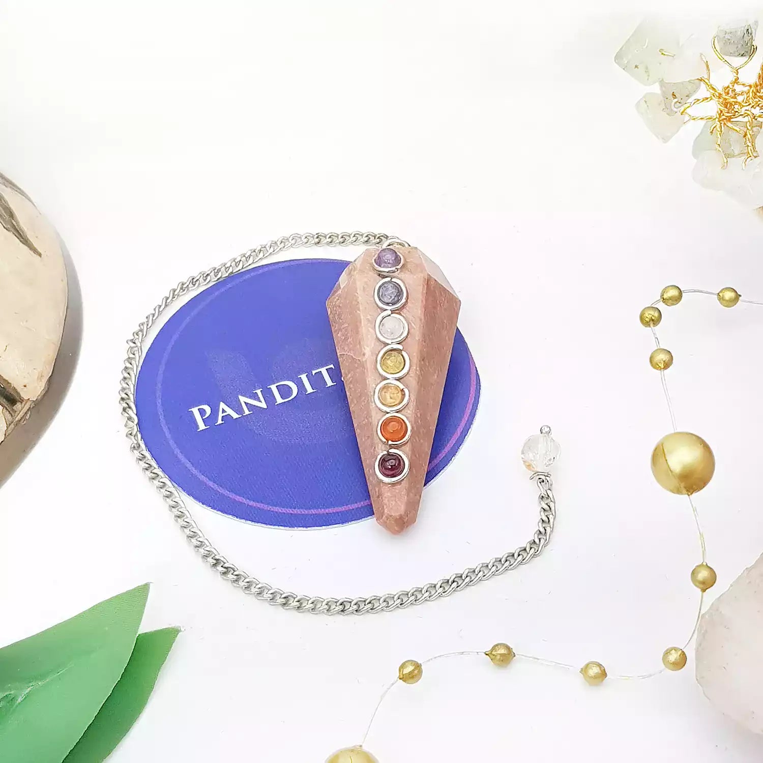 Peach Moonstone 7 Chakra Dowsing Pendulum