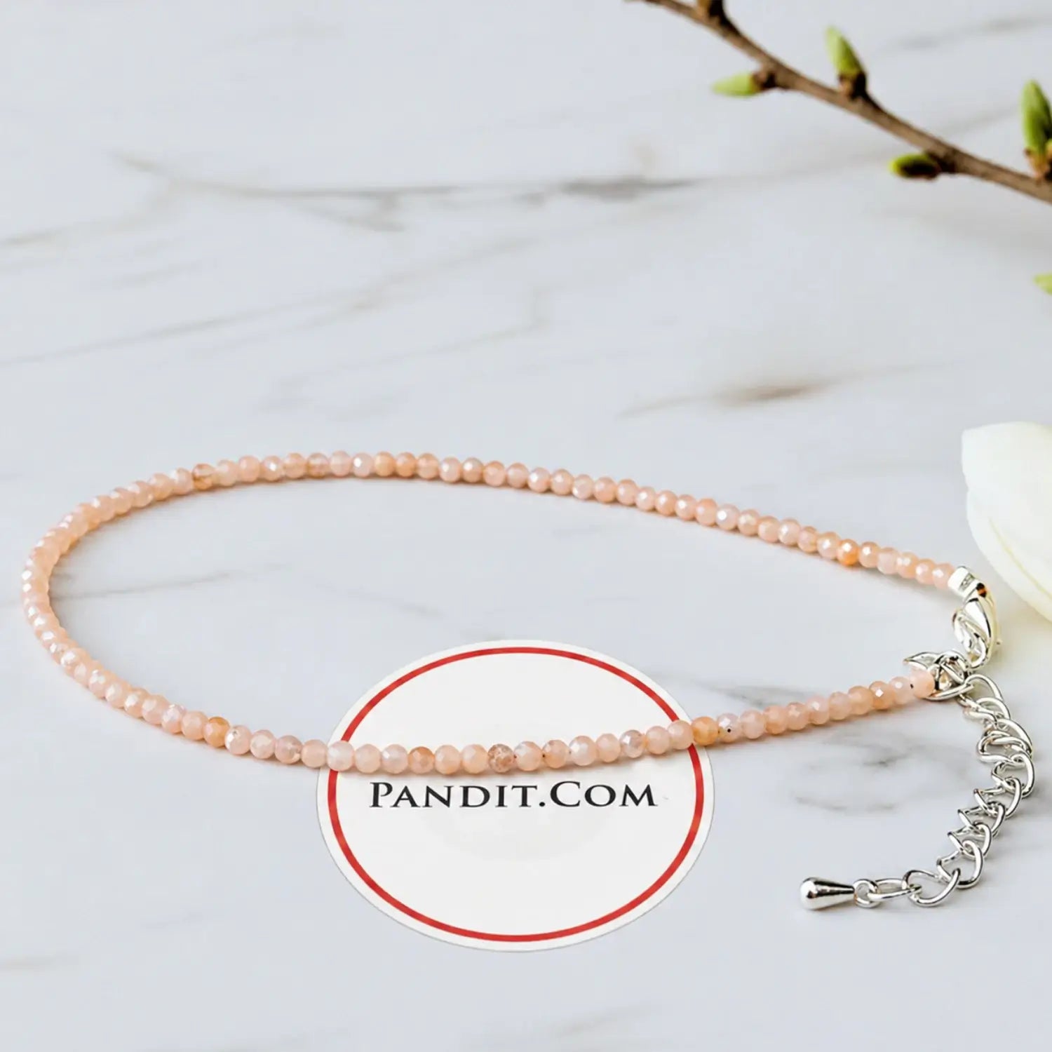 Peach Moonstone Anklet — main anklet view showing stones and chain