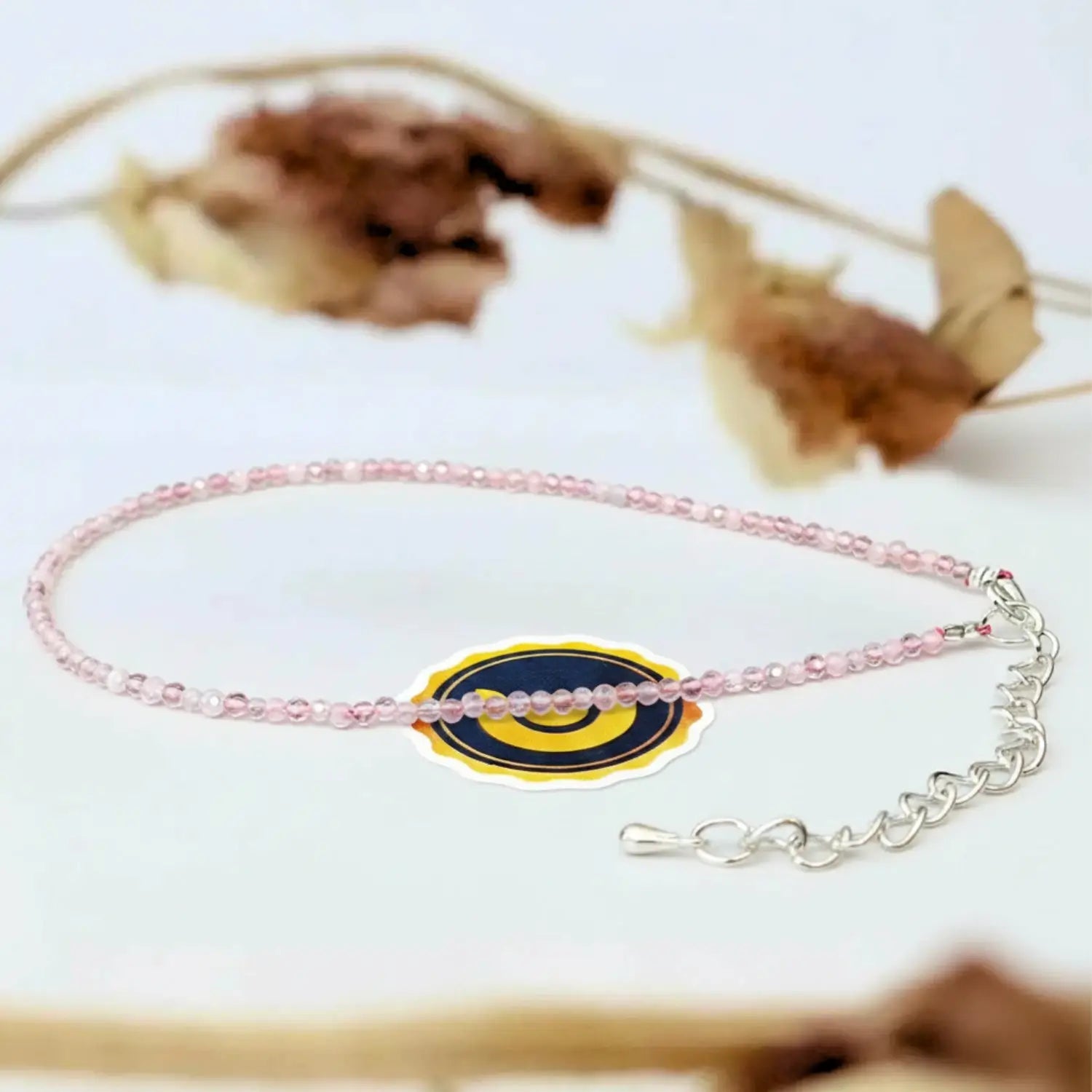 Pink Aqua Anklet — main anklet view showing stones and chain