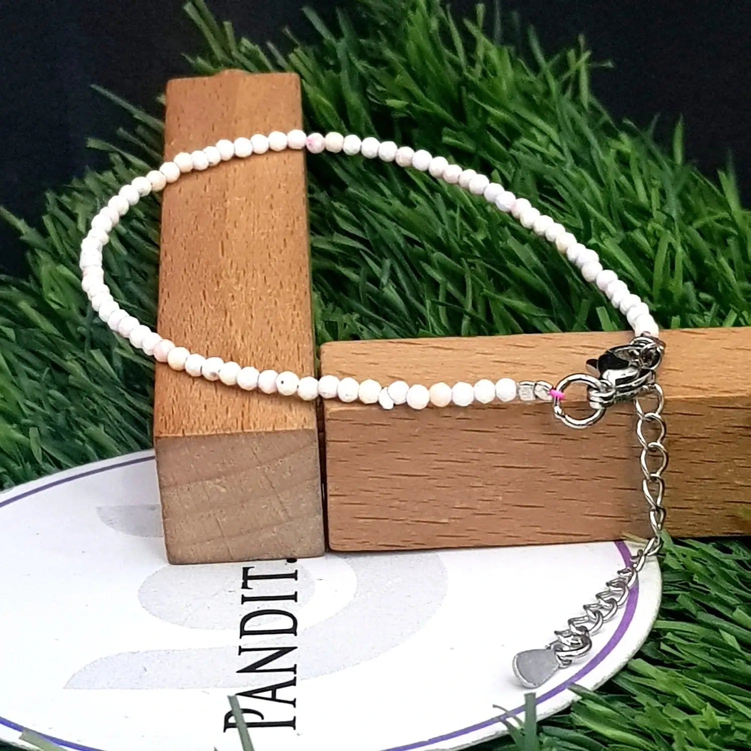 Pink Opal Anklet - Pink Opal Adjustable Diamond Cut Bracelet