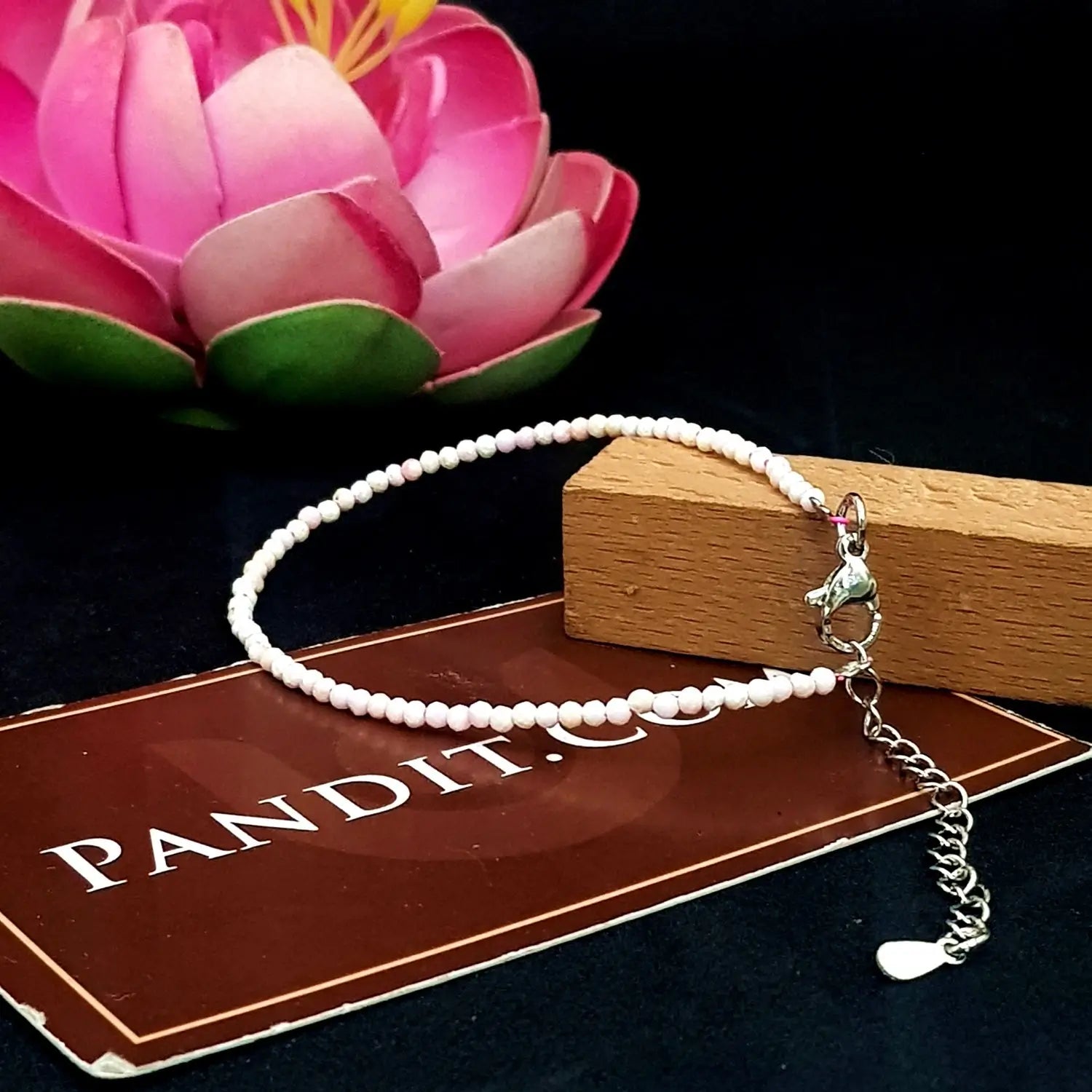 Pink Opal Anklet - Pink Opal Adjustable Diamond Cut Bracelet