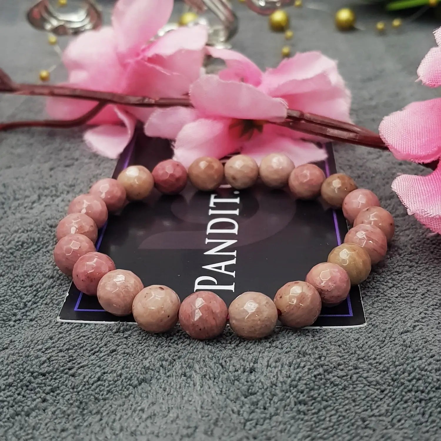 Pink Rhodonite Diamond Cut Bracelet